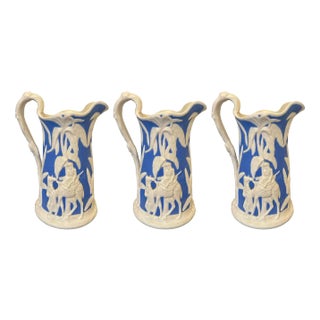 Antique Victorian Blue and White Jugs by Samuel Alcock, Set of 3 For Sale