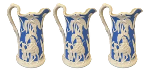 Antique Victorian Blue and White Jugs by Samuel Alcock, Set of 3