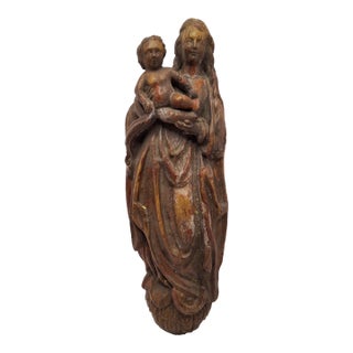 Antique 17th or 18th C. European Wooden Relief Sculpture of Madonna and Child For Sale
