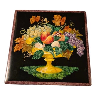 Mid 20th Century Italian Florentine Hand-Painted Faux Pietra Dura Wood Plaque by Ba Ro For Sale