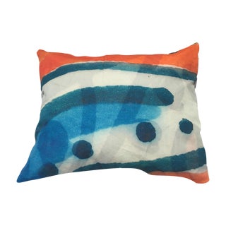 Contemporary Abstract Orange and Blue Throw Pillow For Sale