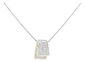 14K White and Yellow Gold 2.0 Cttw Princess Cut Diamond Two Tone Foldover Box Pendant 18��� Box Chain Necklace (H-I Color, SI1-SI2 Clarity)