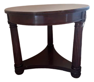 Late 20th Century Henkel Harris Model 5430 Flame Mahogany Inlaid Round Lamp Table [Cb]