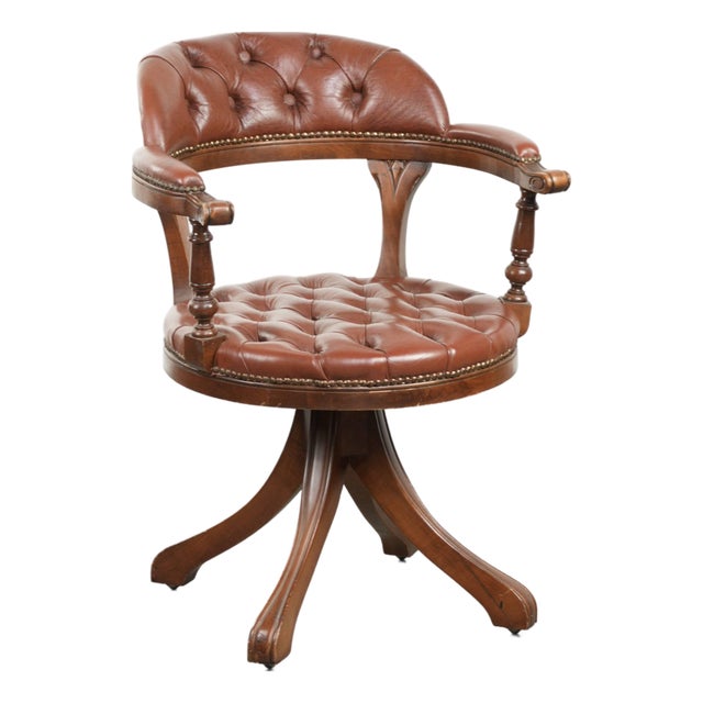 Chesterfield Office Chair in Cowhide Leather For Sale