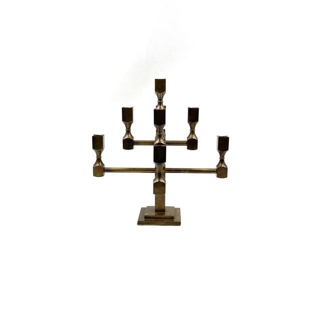 Mid-Century Modern Modern Brass Sculptural 9-Light Candelabra by Lars Bergsten for Gusum, Sweden, 1992 For Sale - Image 3 of 15