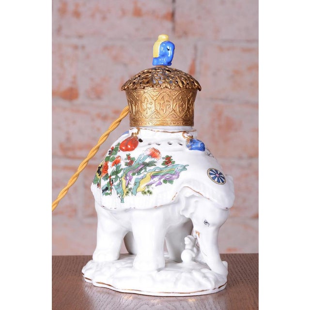 Asian Table Lamp in Brass and Porcelain, India, 1970s For Sale - Image 3 of 13