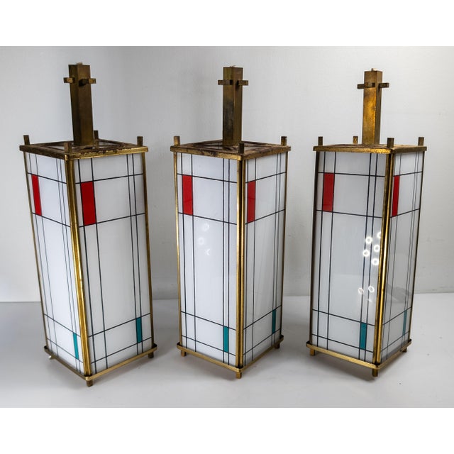 Mid-Century Modern 20th Century Modern Pendant Lamp Shades in De-Stijl Style After Piet Mondrian - Set of 3 For Sale - Image 3 of 18