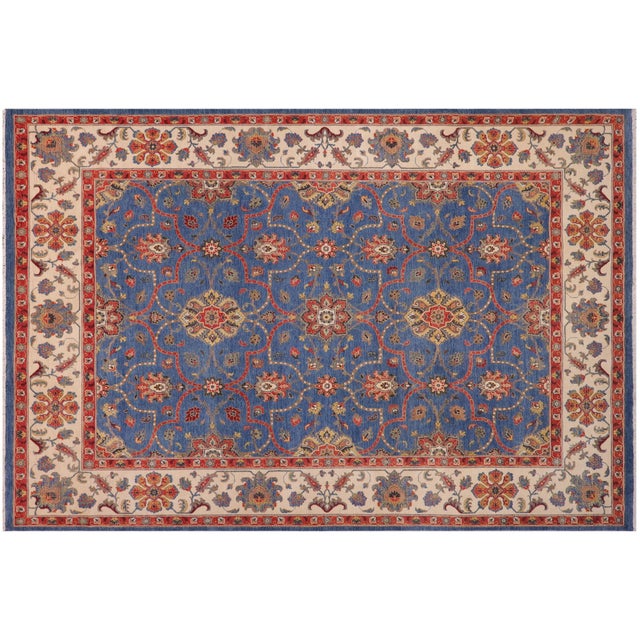 Rustic Kazak Blue/Beige Wool Rug - 10'8''x14'2'' For Sale - Image 9 of 10
