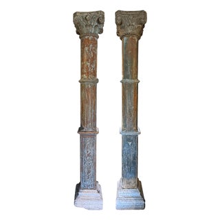 Pair of Antique Teak Wood Indian Columns For Sale