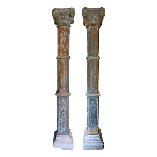 Pair of Antique Teak Wood Indian Columns For Sale