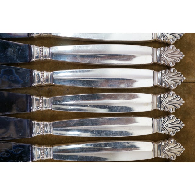 Silver Antique Danish Georg Jensen Acanthus Dronning Sterling Silver Dinner Knives 9" - 8 pcs For Sale - Image 8 of 10