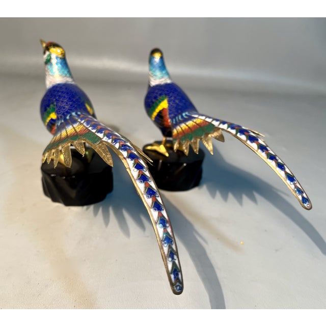 Pair Cloisonne Pheasants Large Chinese Sculpted Gilt Birds Qing Dynasty For Sale - Image 4 of 7