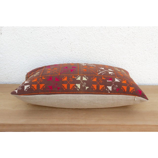 Indian Kapurthala Cross, Antique Phulkari Lumbar Pillow Cover For Sale - Image 3 of 6