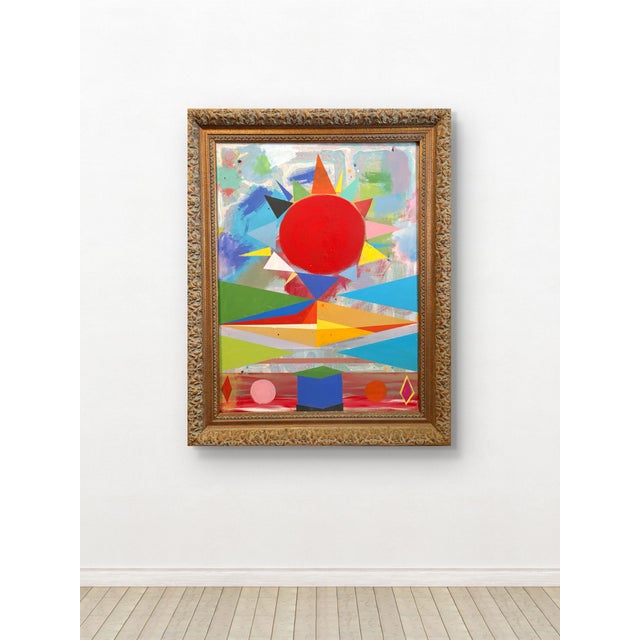 Bold vintage acrylic painting on canvas in ornate frame. I’m not signed. Painting size 30” x 40”