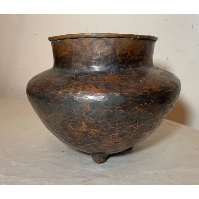 Arts & Crafts Antique Hand Hammered Tooled Arts and Crafts Patinated Copper Vase Sculpture Pot For Sale - Image 3 of 12