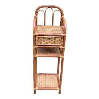 Vintage Rattan and Wicker Shelf With Drawer For Sale