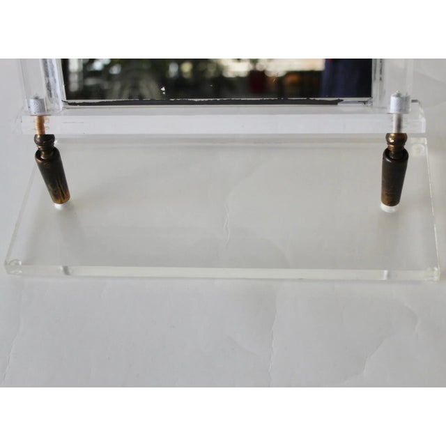 Vintage Lucite Acrylic Brass Round Table Mirror For Sale - Image 4 of 9