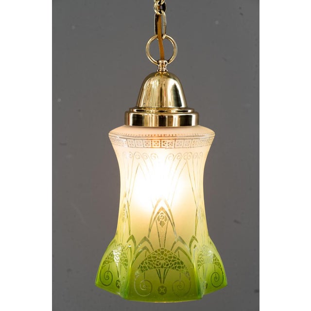 Art Nouveau Pendant with Green Glass Shade, Vienna, 1908 For Sale - Image 9 of 17