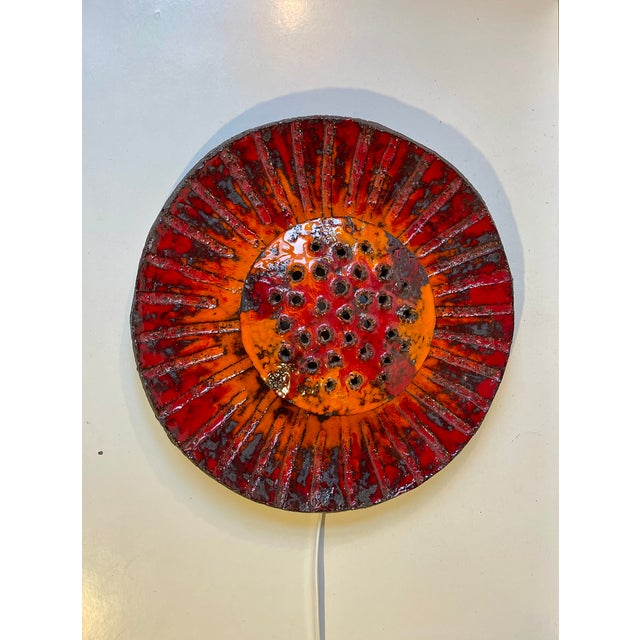 Danish Sculptural Sunflower Acid-Glazed Stoneware Wall Sconce, 1970s For Sale - Image 11 of 11