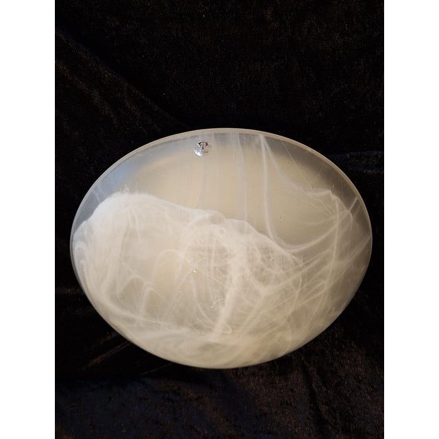 Vintage German Flat Ceiling Lamp with White Marbled Glass Shade from Peill & Putzler, 2000s For Sale - Image 4 of 8