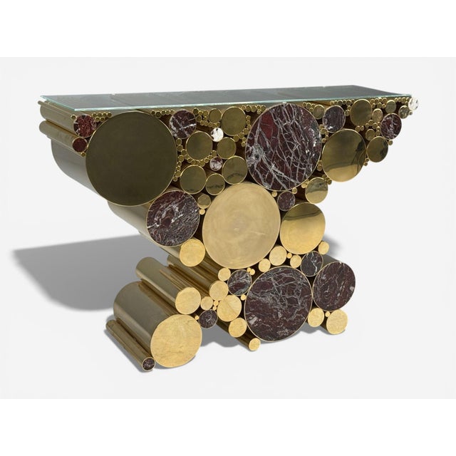 Malabar, Polished Brass, Marble, Wanderlust Console, Portugal, 21st C. For Sale - Image 4 of 9
