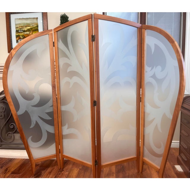 2000s Etched Glass Room Divider Screen Chairish