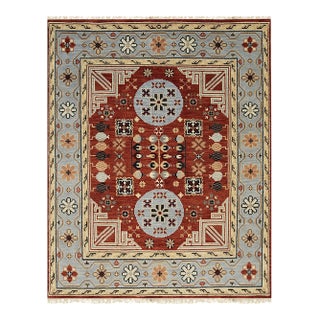 6x9 Talia Traditional Red Rust Bold Star Geometric Hand Knotted Wool Carpet Rug For Sale