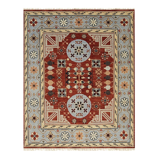 6x9 Talia Traditional Red Rust Bold Star Geometric Hand Knotted Wool Carpet Rug For Sale