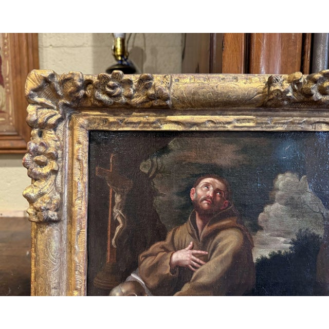 18th Century French Painting on Canvas in Gilt Frame "Saint Francois en Extase" For Sale In Dallas - Image 6 of 10