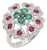 14k White Gold Emerald and Ruby Floral Cocktail Ring With Diamonds Size 5 For Sale