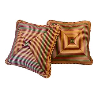 Late 20th Century Velvet Multi Stripe Pillows-A Pair For Sale