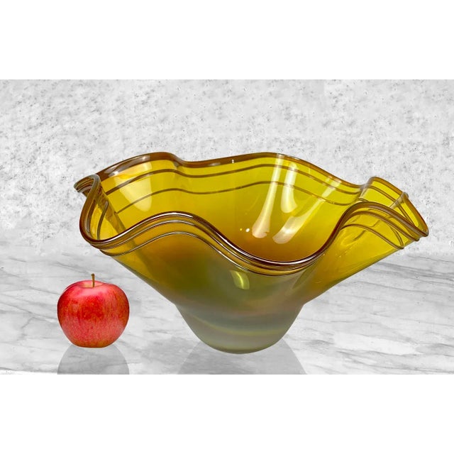 Yellow Hand Blown Art Glass Ruffled Centerpiece Bowl by Matt McBride, c.2004 - Pairs Nicely with Many Interior Styles -...