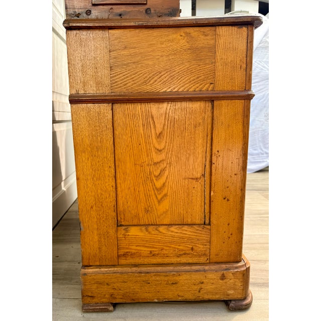 Early 1900s Architectural Oak Display Glass-Front Cabinet on Chest For Sale - Image 11 of 18