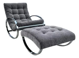 Ellipse Modern Tufted Rocking Lounge Chair With Rocking Ottoman | by Renato Zevi for Selig Made in Italy