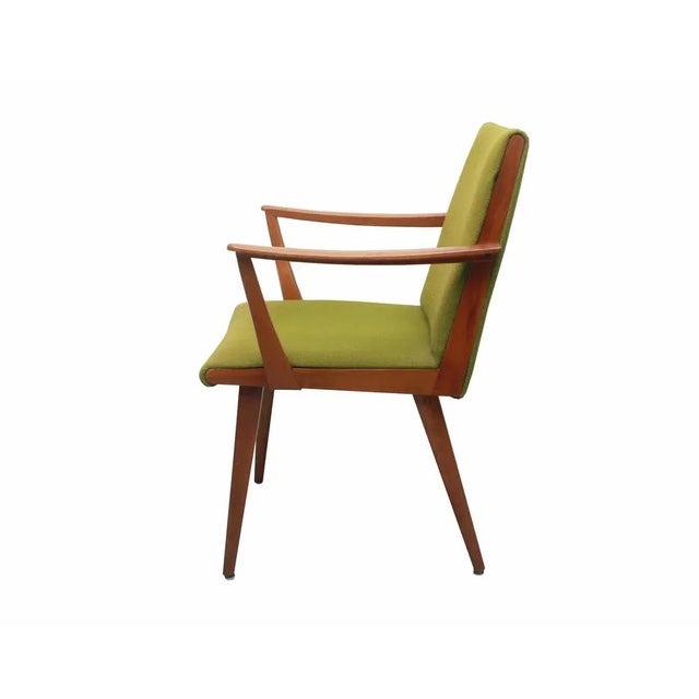 Chair with Armrests in Cherry, Green Fabric, 1955 For Sale - Image 10 of 11