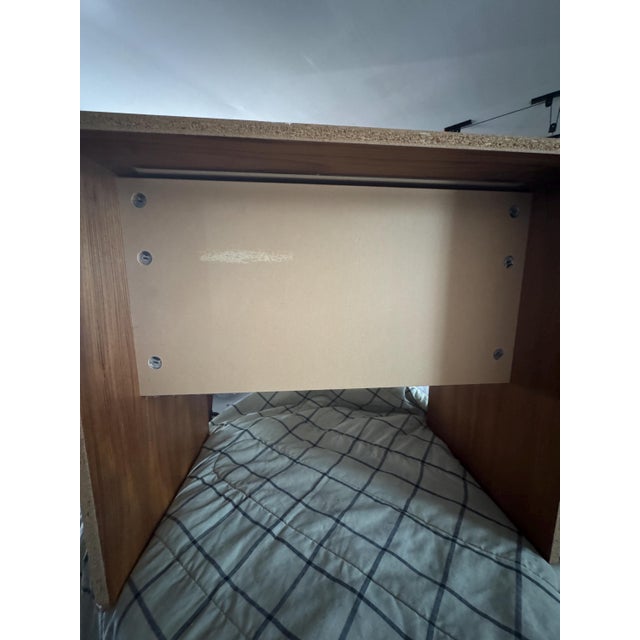 Brown Vintage Danish Teak Vanity Table With Upholstered Bench and Lift Top Mirror For Sale - Image 8 of 11