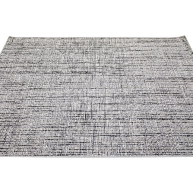 2020s 2020s Contemporary Charcoal Texture Hand Loomed Wool Rug With Strie Design For Sale - Image 5 of 7