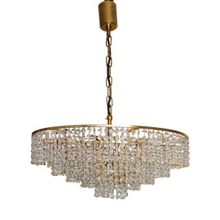 Antique Brass and Lead Crystal Chandelier from Ernst Palme, 1960s For Sale
