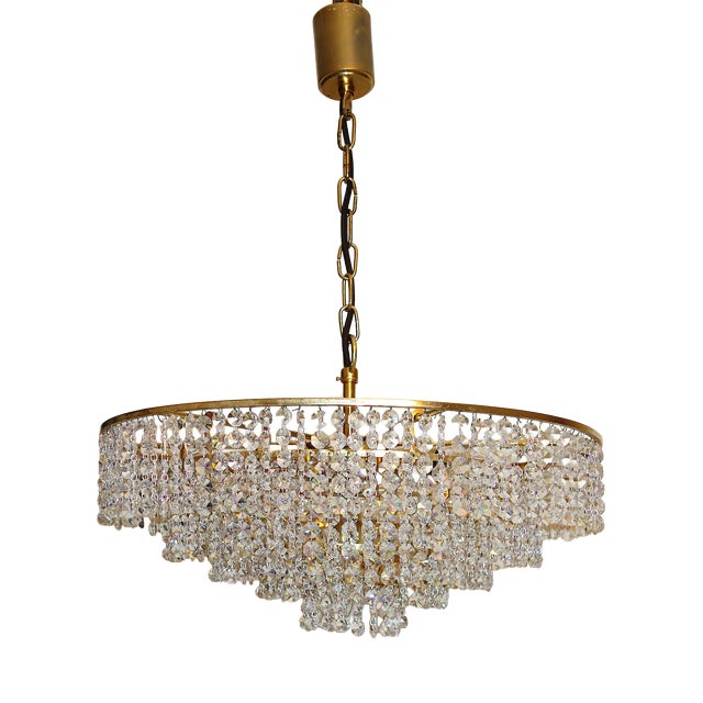 Antique Brass and Lead Crystal Chandelier from Ernst Palme, 1960s For Sale