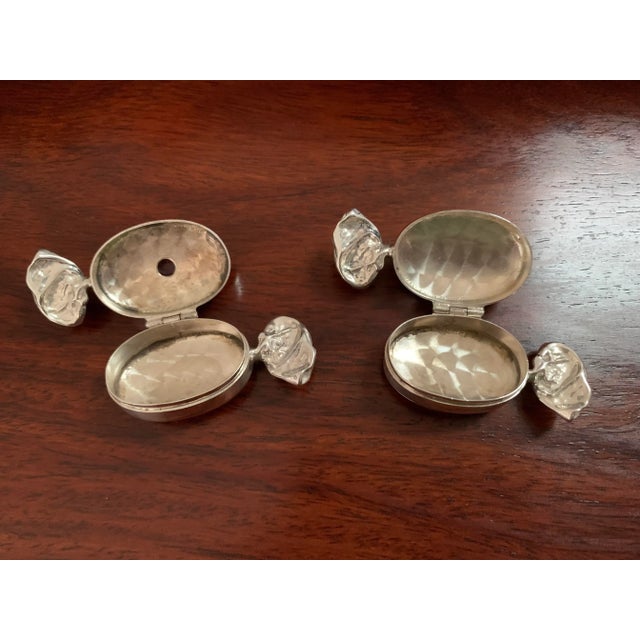 Metal Vintage Sterling Silver Candy Shaped Trinket Boxes -One With Marcasite and One With an Amethyst For Sale - Image 7 of 8