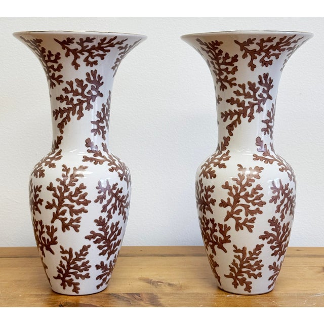 Vintage Porcelain Urns With Coral Motif, a Pair For Sale - Image 4 of 11