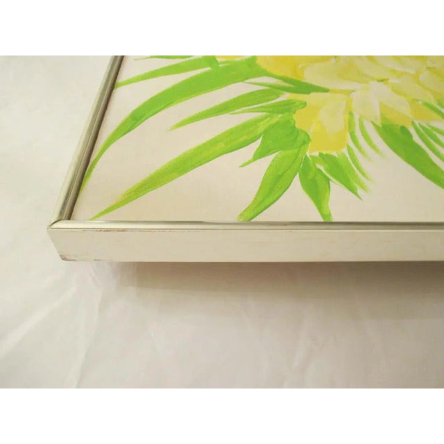 Modern 1970s Floral Acrylic Painting in Yellow and Green, Framed For Sale - Image 3 of 5