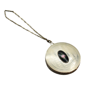 C. 1920s-30s Art Deco Lady's Silver Plate Compact on Wrist Chain