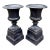 Pair English Neoclassical Black Cast Iron Campana Garden Urns on Plinths, Circa 1880 For Sale