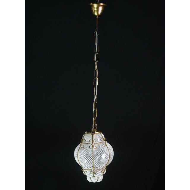 Glass 1950s Venini Amazing Venetian Lantern in Murano Reticello Glass For Sale - Image 7 of 12