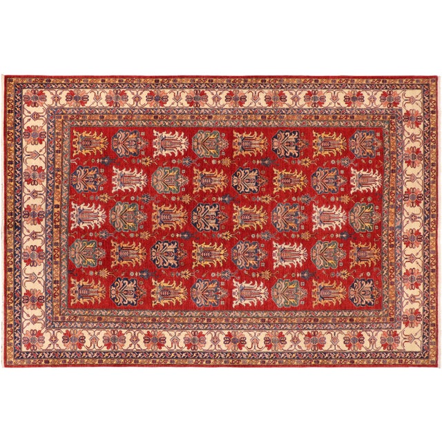 1990s 1990s Vintage Tribal Super Kazak Red/Beige Wool Rug For Sale - Image 9 of 10