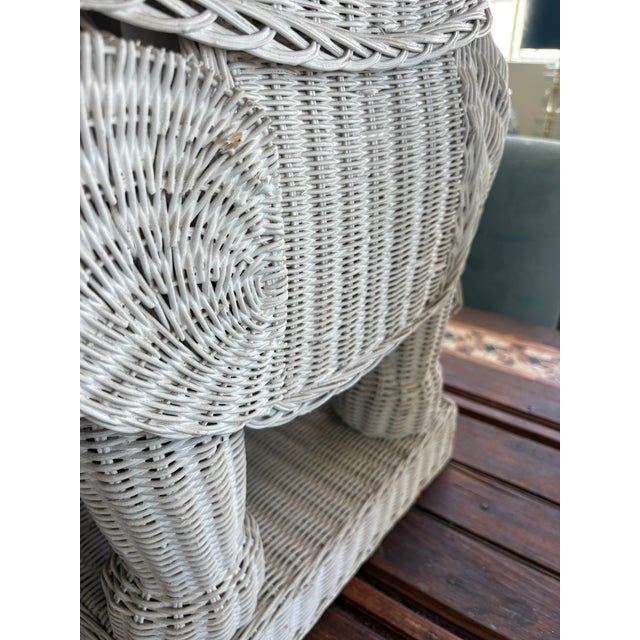 Vintage Whitewashed Wicker Elephant Garden Stools or Side Tables – A Pair For Sale - Image 9 of 12
