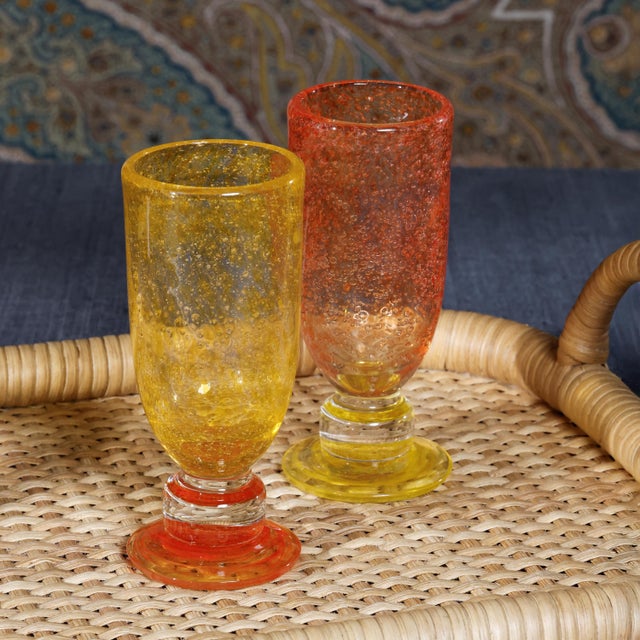 Contemporary Antibes 4-Piece Set Mimosa / Bellini Glasses, Yellow with Orange Base For Sale - Image 3 of 6