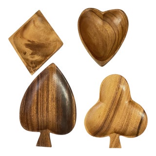 Mid Century Hawaiian Wooden Bowls in the Shape of Heart, Club, Diamond, Spade - Set of 4 For Sale