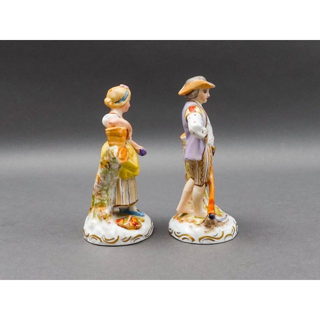 Sevres France Antique Porcelain Hand Painted Farm Lady & Gentleman Figurine Pair Measures approximately 3 1/4" diameter, 6...